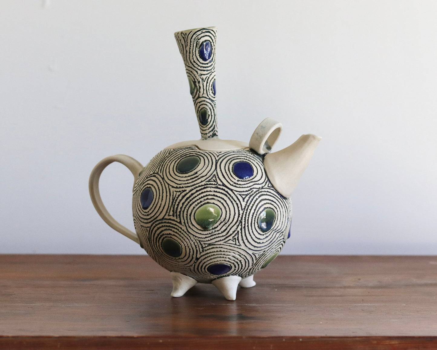 Teapot - Twirls & Circles w Blue, Green & Teal