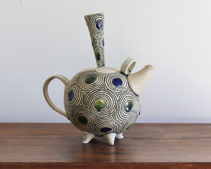 Teapot - Twirls & Circles w Blue, Green & Teal