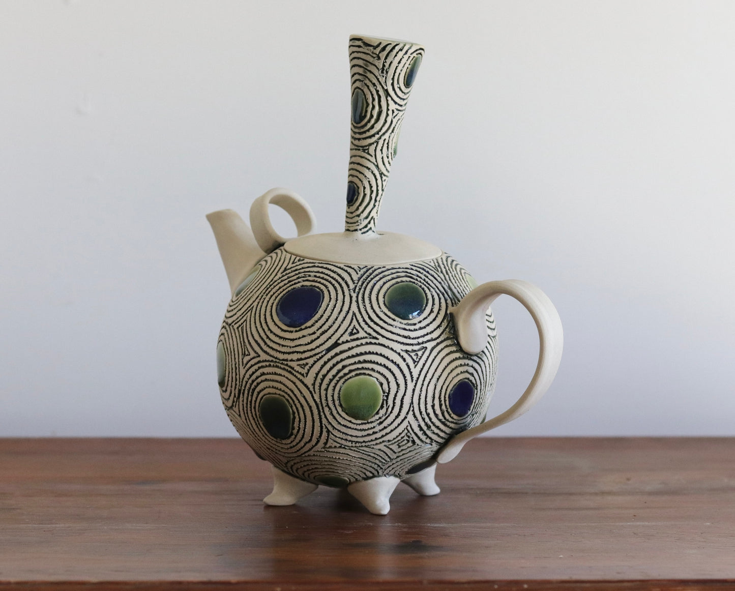 Teapot - Twirls & Circles w Blue, Green & Teal