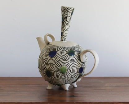 Teapot - Twirls & Circles w Blue, Green & Teal