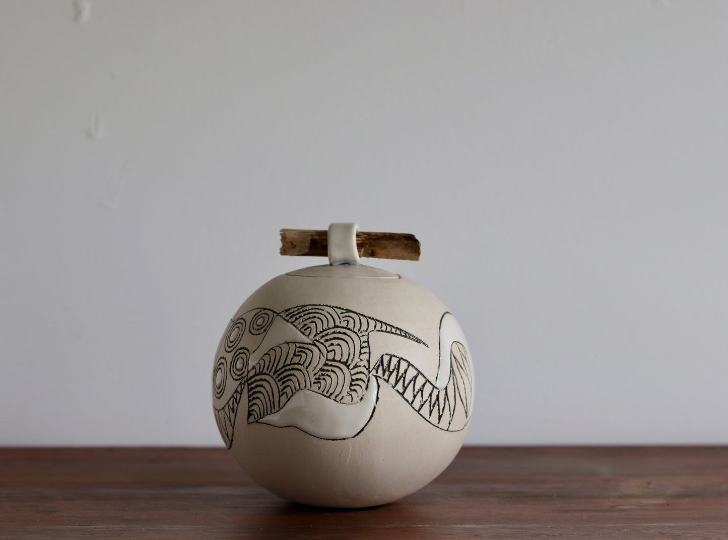 Urn - White Abstract w Stick Lid