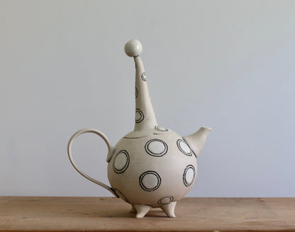 Teapot with Creamer and Sugar Bowl - White with White Circles