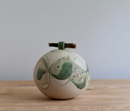 Urn - Green Abstract w Stick Lid