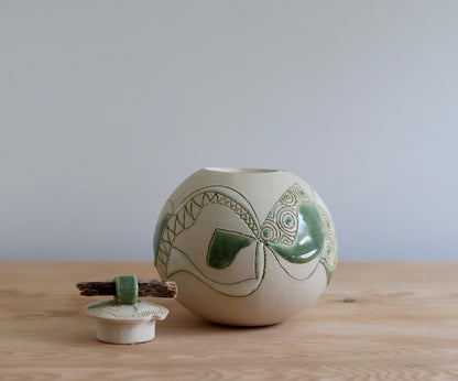 Urn - Green Abstract w Stick Lid