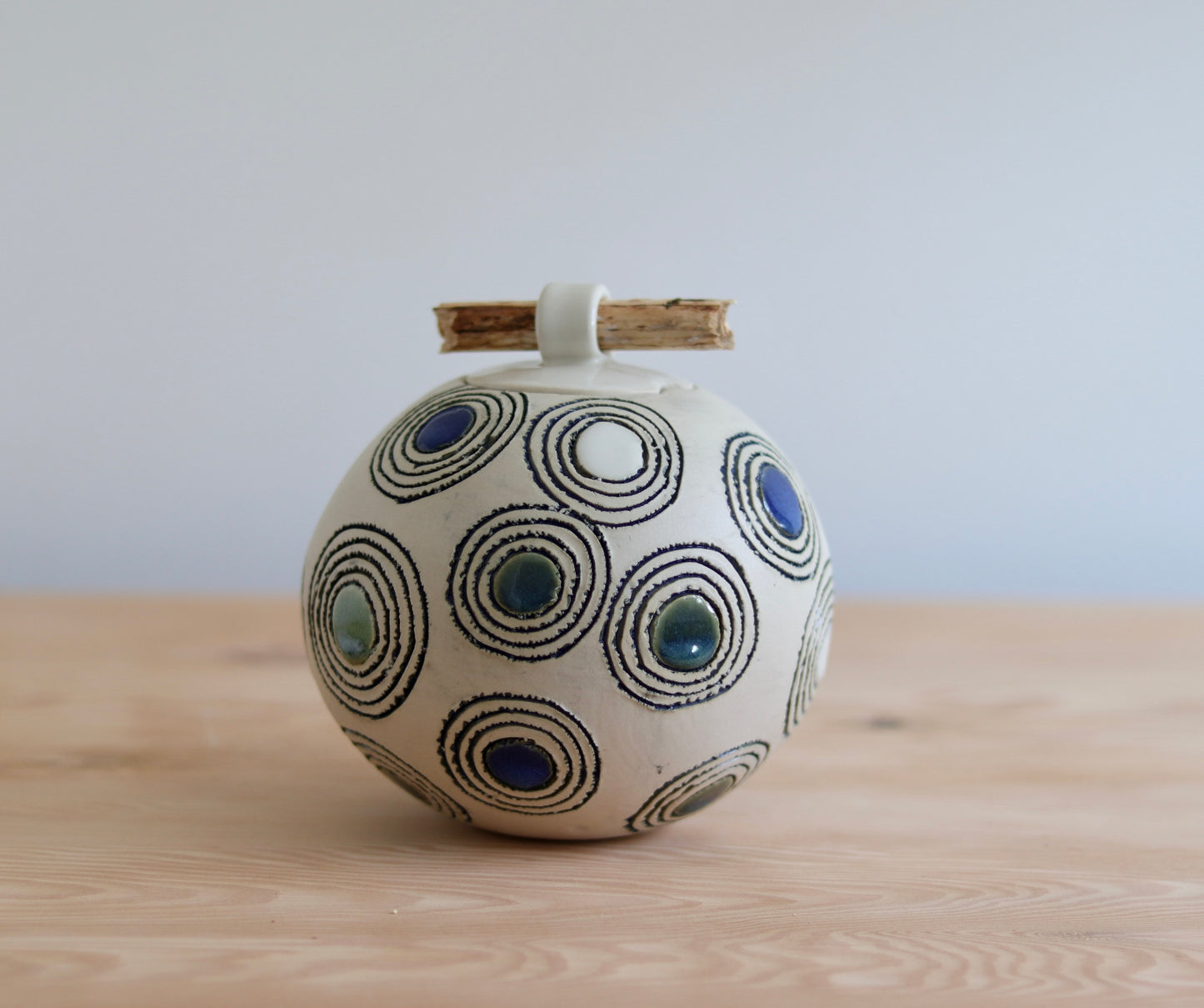 Urn - White with Blue and Green Circles