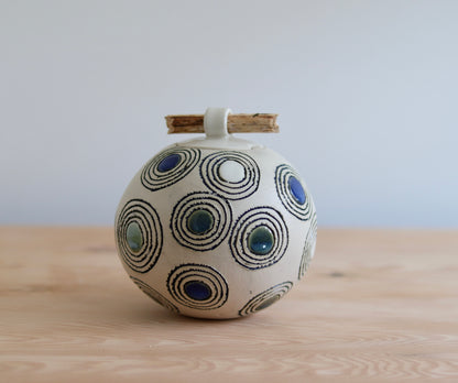 Urn - White with Blue and Green Circles