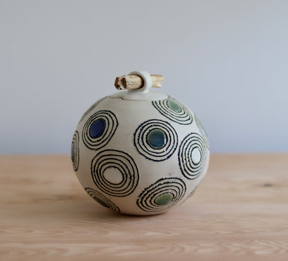 Urn - White with Blue and Green Circles