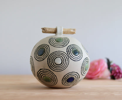 Urn - White with Blue and Green Circles