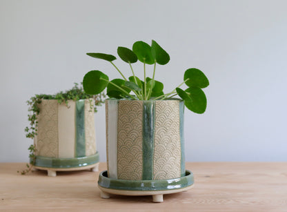 Planter - Scale design - with green and white accents