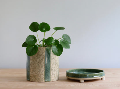 Planter - Scale design - with green and white accents