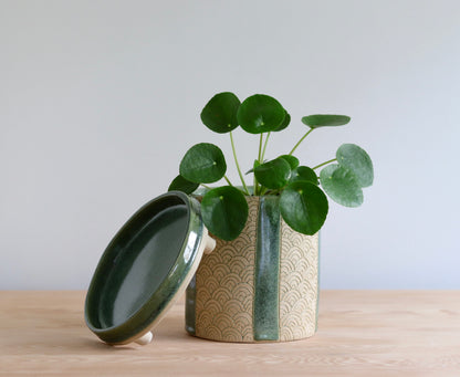 Planter - Scale design - with green and white accents