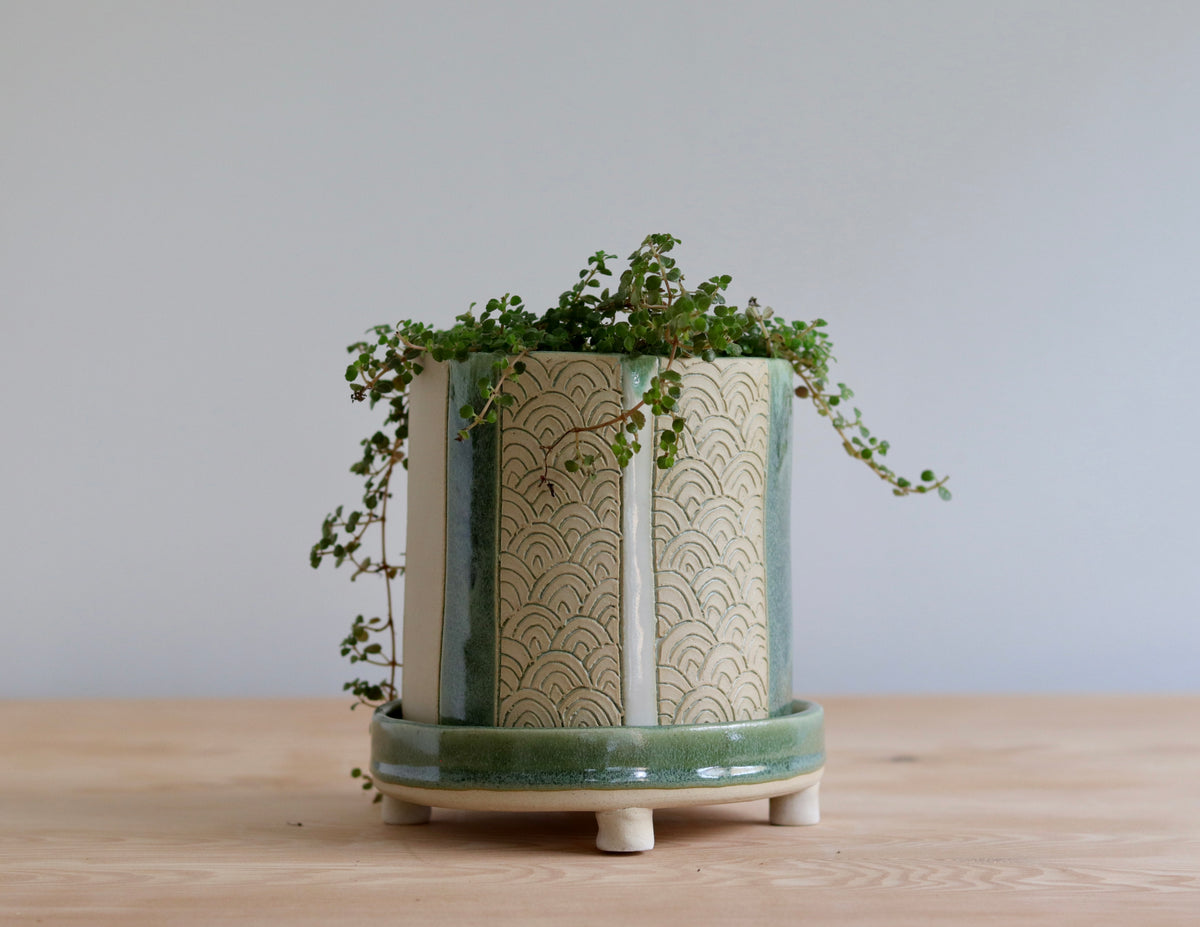 Planter - Scale design - with green and white accents