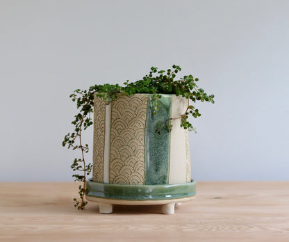 Planter - Scale design - with green and white accents