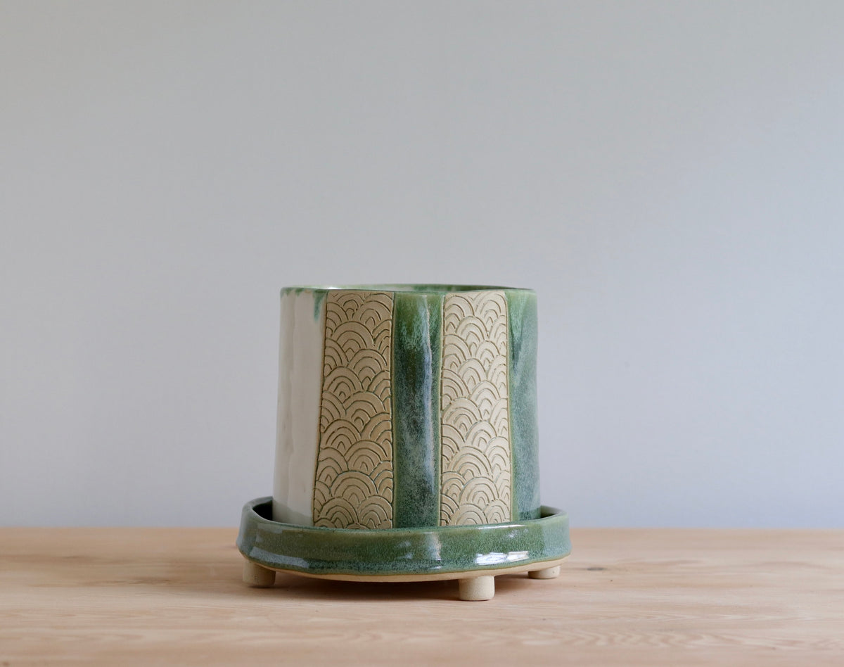 Planter - Scale design - with green and white accents