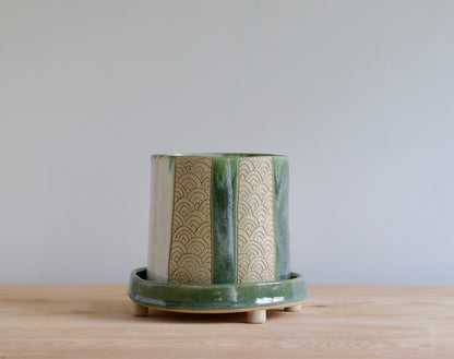 Planter - Scale design - with green and white accents