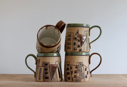 Mug with Abstract Design - Brown, Black & Green