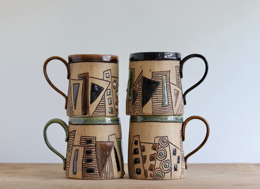 Mug with Abstract Design - Brown, Black & Green
