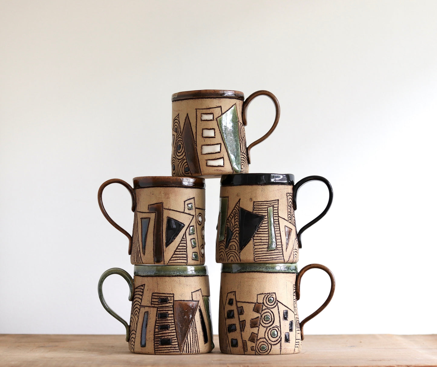 Mug with Abstract Design - Brown, Black & Green
