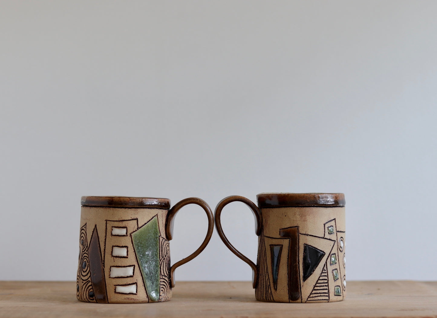 Mug with Abstract Design - Brown, Black & Green