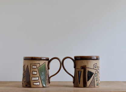Mug with Abstract Design - Brown, Black & Green