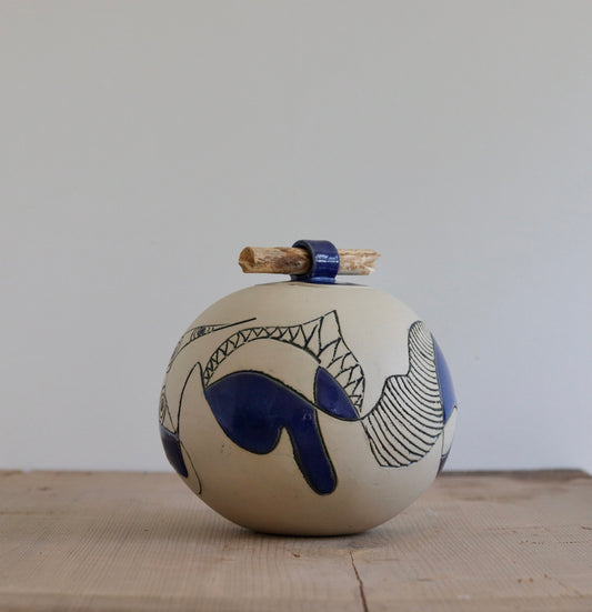 Urn - Blue Abstract w Stick Lid