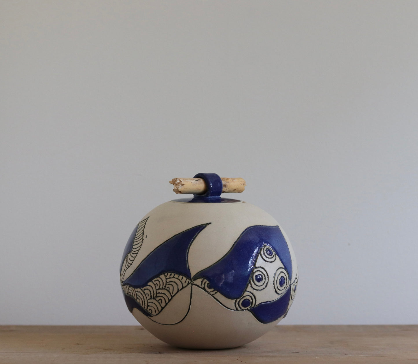 Urn - Blue Abstract w Stick Lid