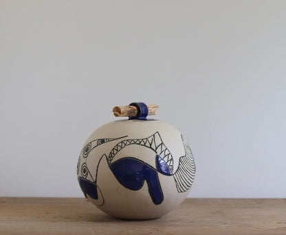 Urn - Blue Abstract w Stick Lid