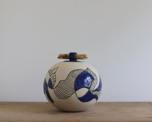 Urn - Blue Abstract w Stick Lid