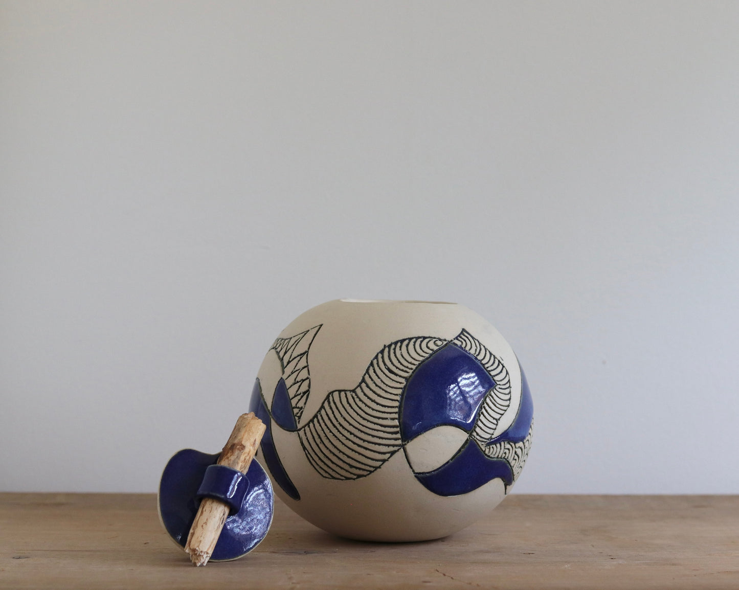 Urn - Blue Abstract w Stick Lid