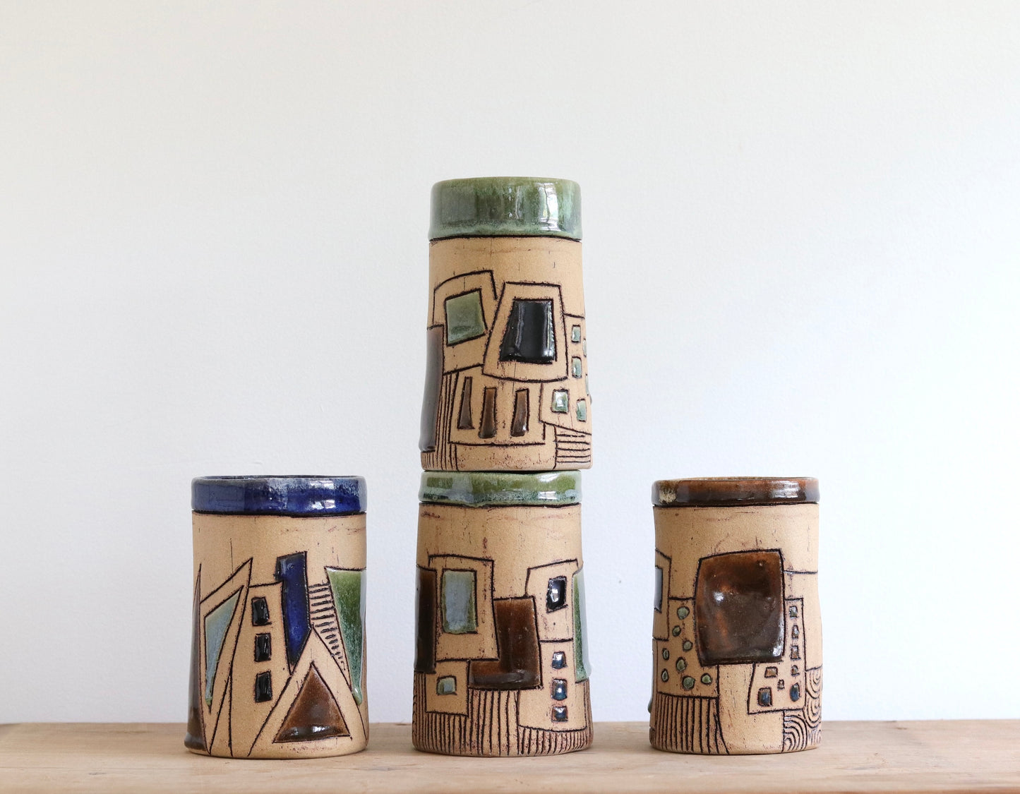 Large Tumbler with Abstract Design - Brown, Black, Blue & Green
