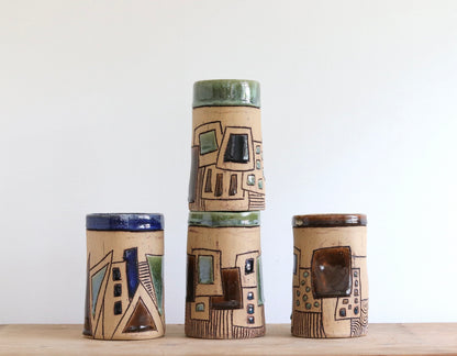 Large Tumbler with Abstract Design - Brown, Black, Blue & Green