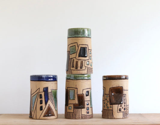 Large Tumbler with Abstract Design - Brown, Black, Blue & Green