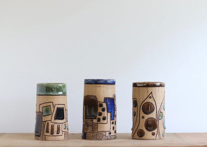 Large Tumbler with Abstract Design - Brown, Black, Blue & Green