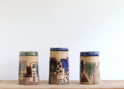 Large Tumbler with Abstract Design - Brown, Black, Blue & Green
